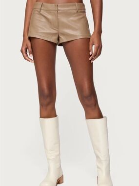 Edikted Tan Melaney Faux Leather Micro Shorts